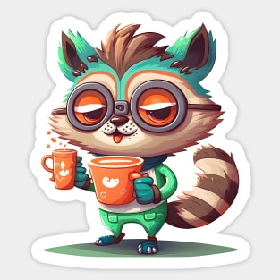 Raccoon & Coffee Kawaii Anime Coffee Lover Gamer Sticker